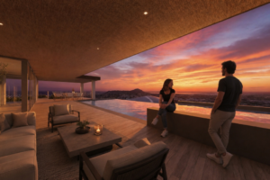 Rendering of people at a pool at a home on Sierra Dr