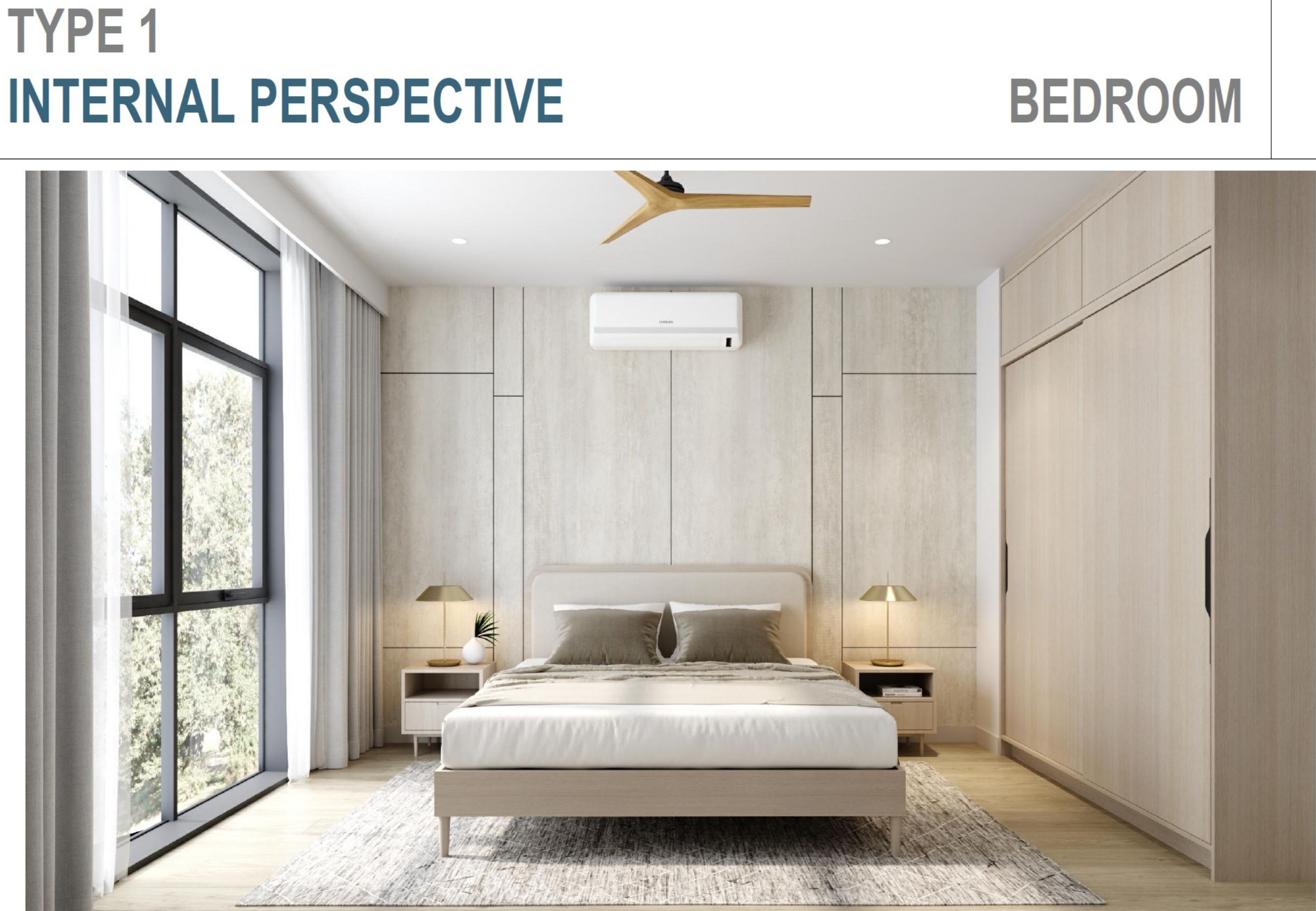 Bright guest bedroom with modern design and large windows in a Hawaii Kai luxury villa.