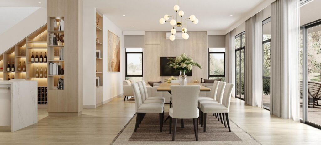 Rendering of the dining room at The Villas on the 8th