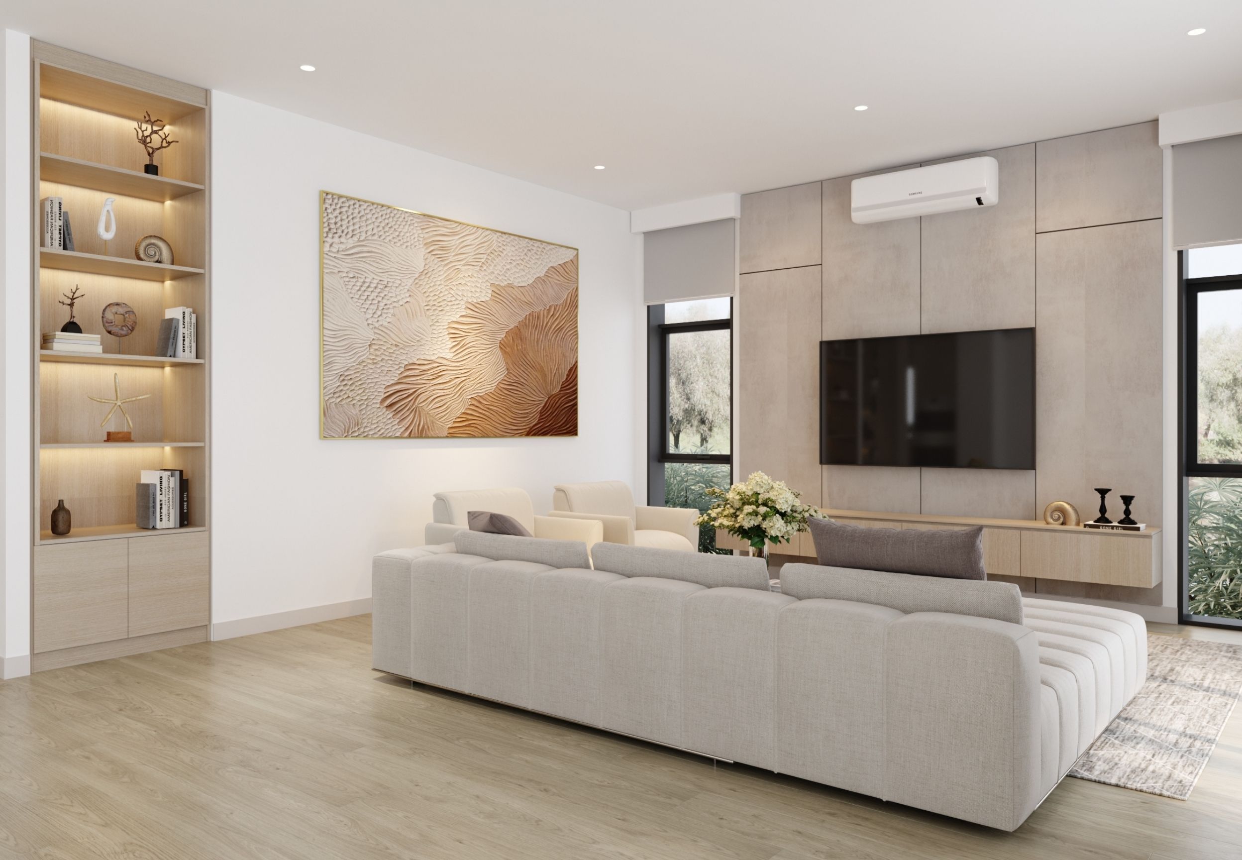 Luxury living space with contemporary finishes and abundant natural light in Hawaii Kai.