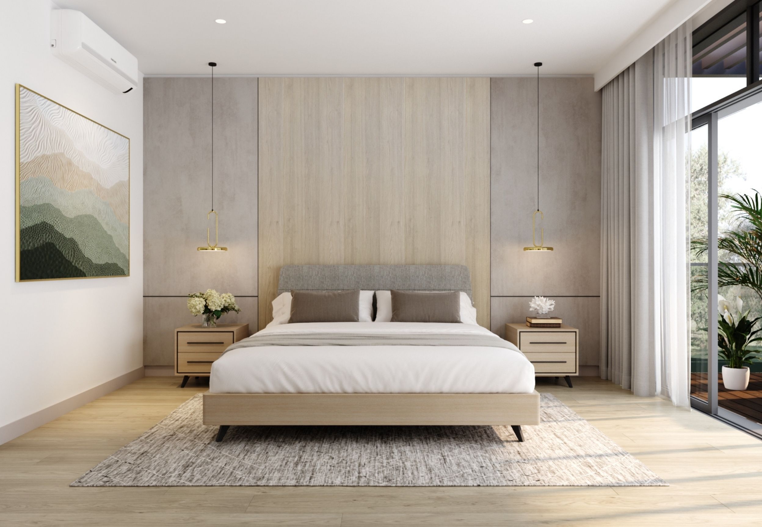 Primary suite with custom walk-in closet and elegant contemporary finishes in Hawaii Kai.