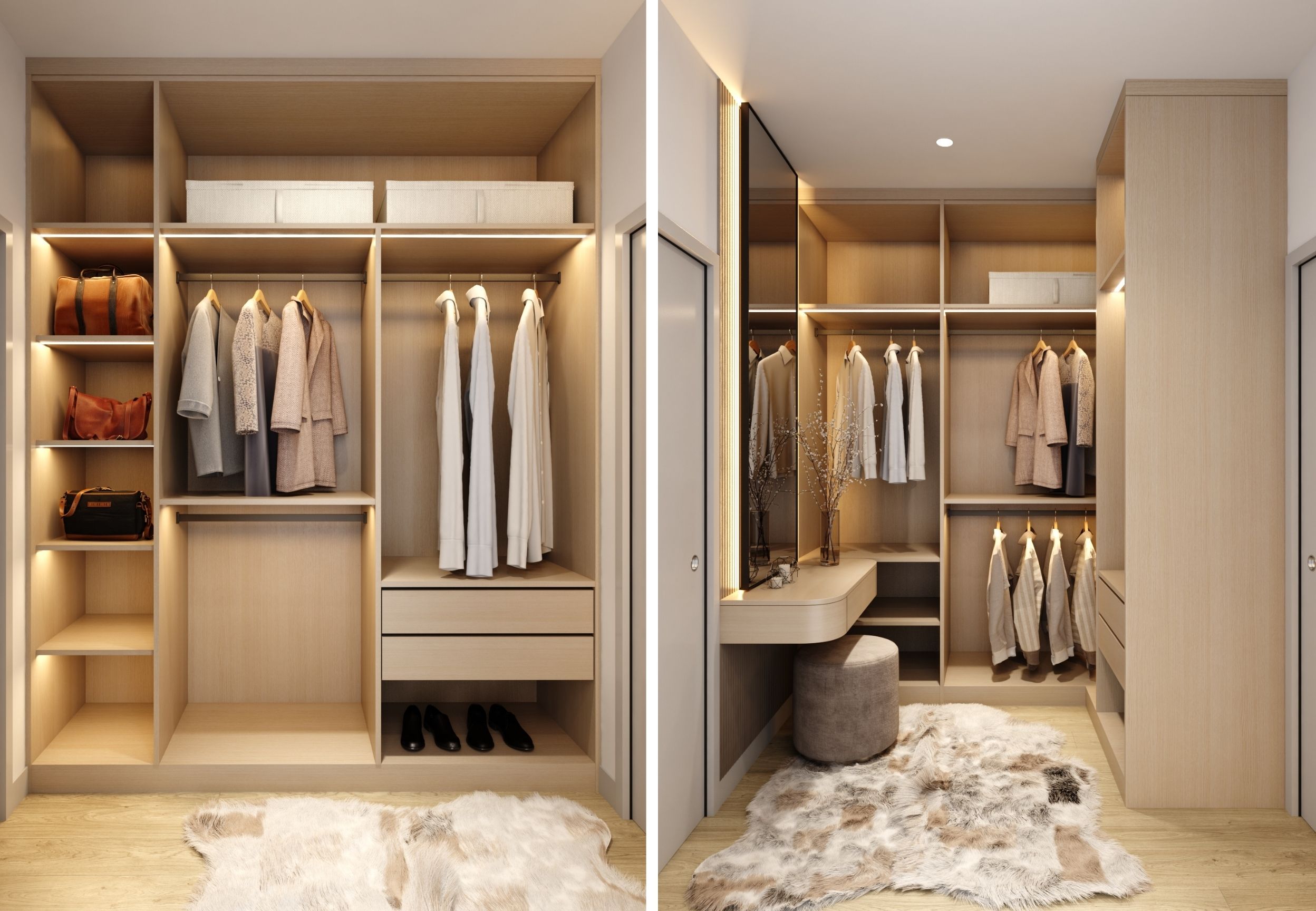Primary suite walk-in closet and elegant contemporary finishes in Hawaii Kai.