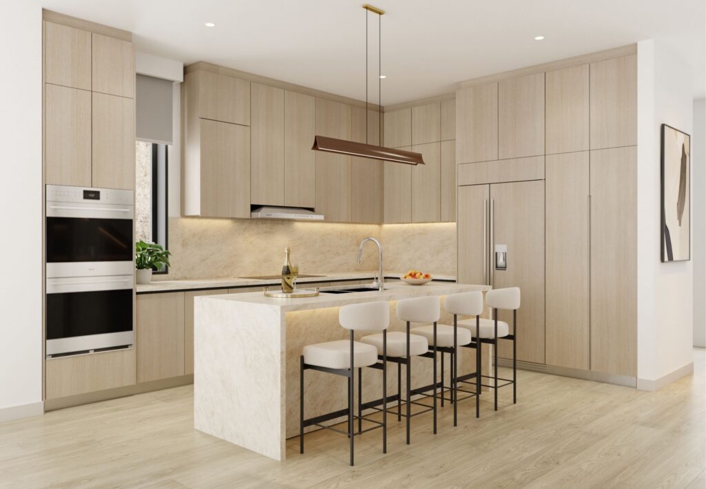 Designer kitchen featuring premium appliances and luxury finishes at The Villas on the 8th.