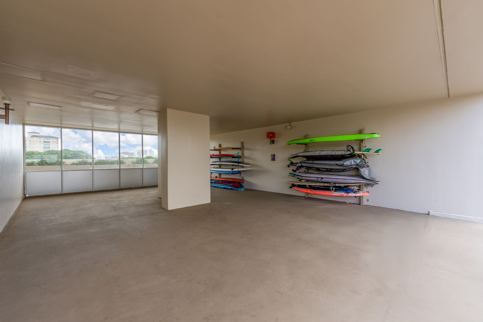 Surfboard storage at Banyan Tree Plaza in Honolulu