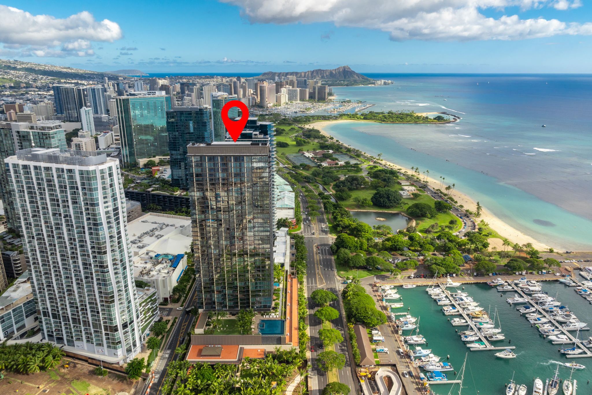Victoria Place luxury condominium exterior in Ward Village Honolulu
