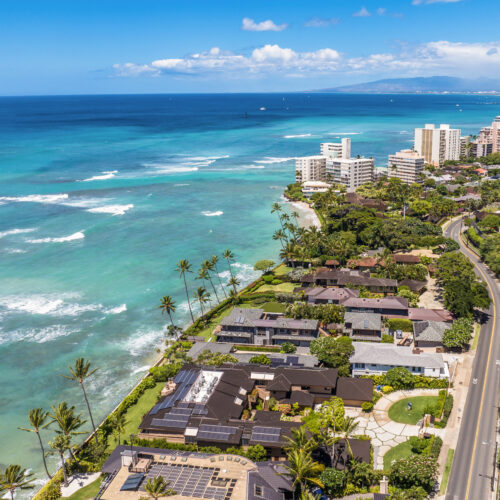 aerial view of the Honolulu coastline in the Diamond Head neighborhood